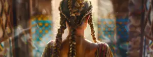 a woman with intricate boho chic braids that cascade down her back.